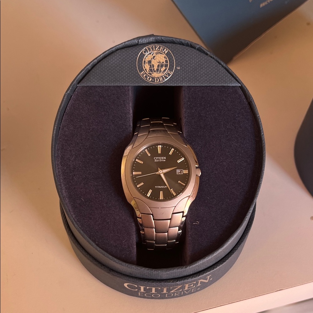 Citizen Eco-Drive Black Dial Silver Band Watch